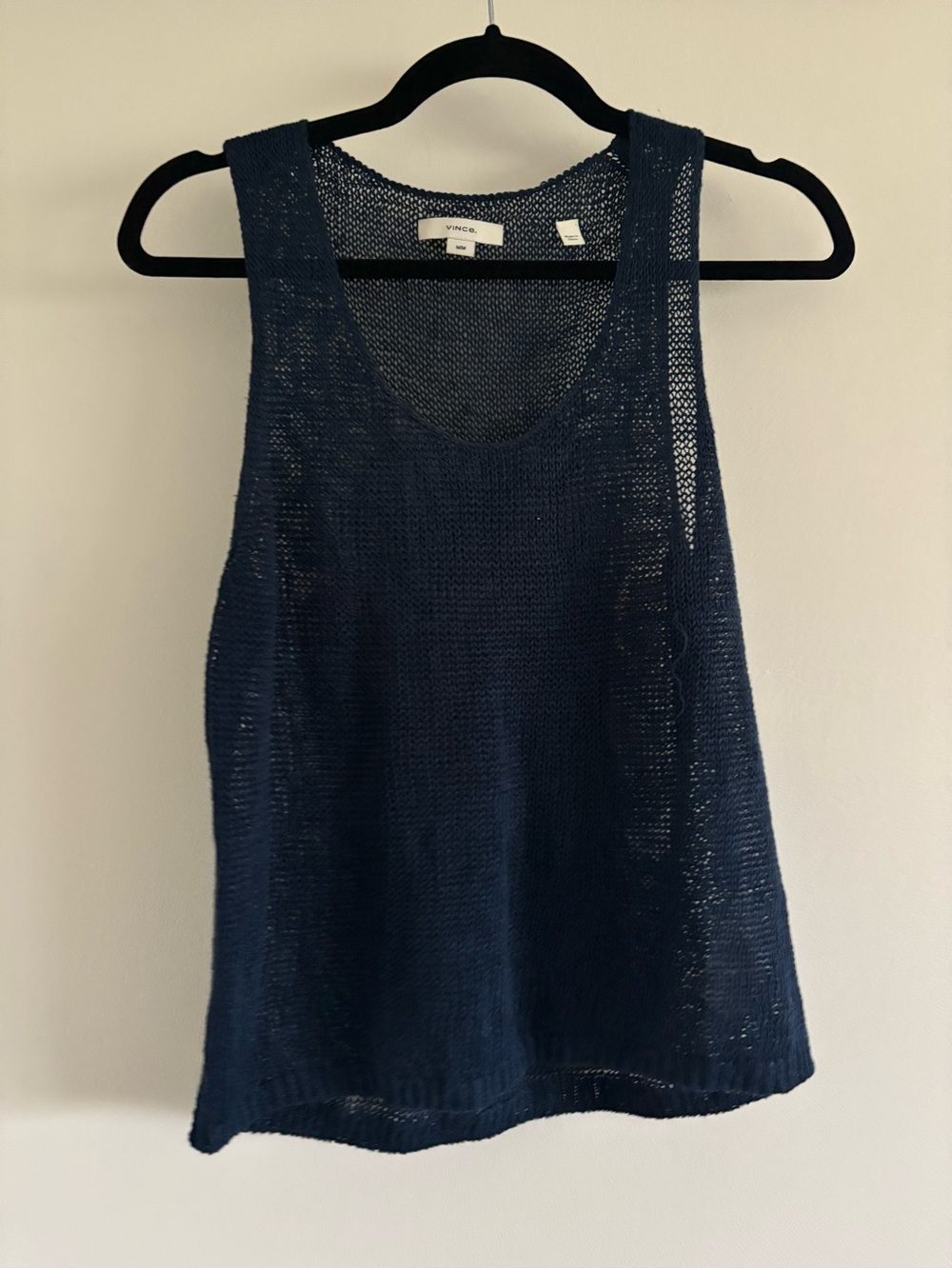 Vince Navy Open-Weave Tank